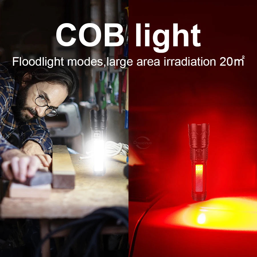 UltraBright™ 1500W Rechargeable LED Flashlight – 6,000M Long Range Tactical Torch (Built-in Power Bank)
