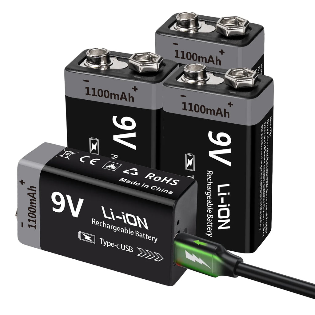 MATOV 9V 1100mAh USB Rechargeable Li-ion Battery – Type-C Charging | Long-Lasting Power for RC, Multimeters, Alarms & More