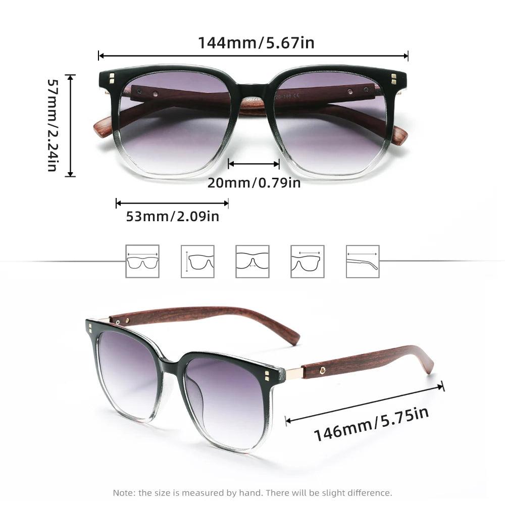 Fashion Vintage UV400 Rectangle Sunglasses – Wooden Frame Classic Travel & Driving Eyewear for Men