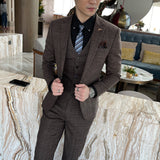 Men’s Modified Plaid Three-Piece Suit – Slim Fit England Style Vest & Trousers Set thumbnail 35