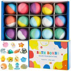 Vremou Kids Bath Bombs with Surprise Inside – 15 Pack Natural Organic Bubble Bath Gift Set