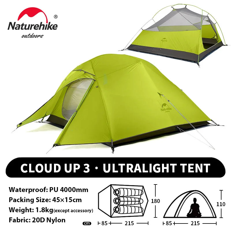 Naturehike Upgraded Cloud Up 3-Person Tent – Ultralight, Waterproof & Built for Every Adventure
