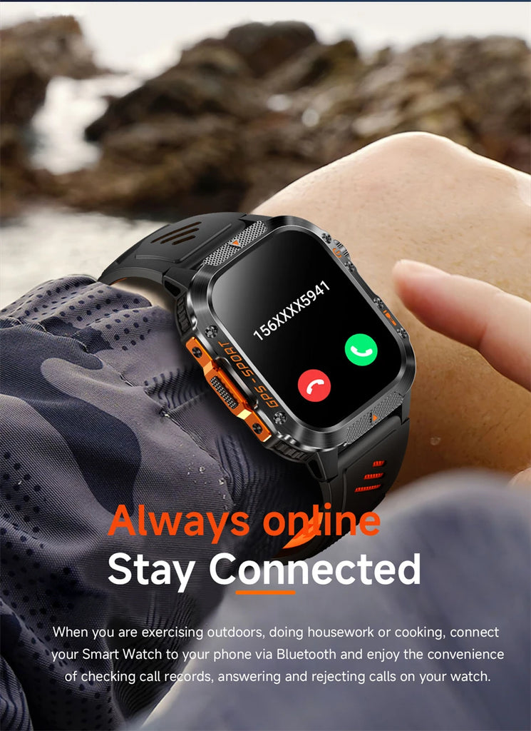 Military-Grade GPS Smartwatch for Men – 2.01” AMOLED, Bluetooth Calling, 3ATM Waterproof, 100+ Sports, 540mAh Battery