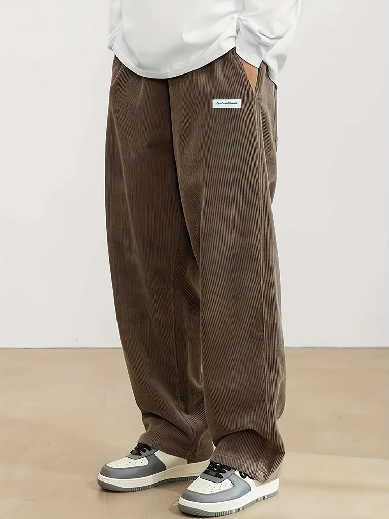 Men’s Corduroy Casual Pants Loose Fit Straight Leg with Elastic Waist and Drawstring