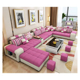 Modern U-Shaped Fabric Sofa Set with USB & Stools – Living Room Couch, Customizable Colors thumbnail 22