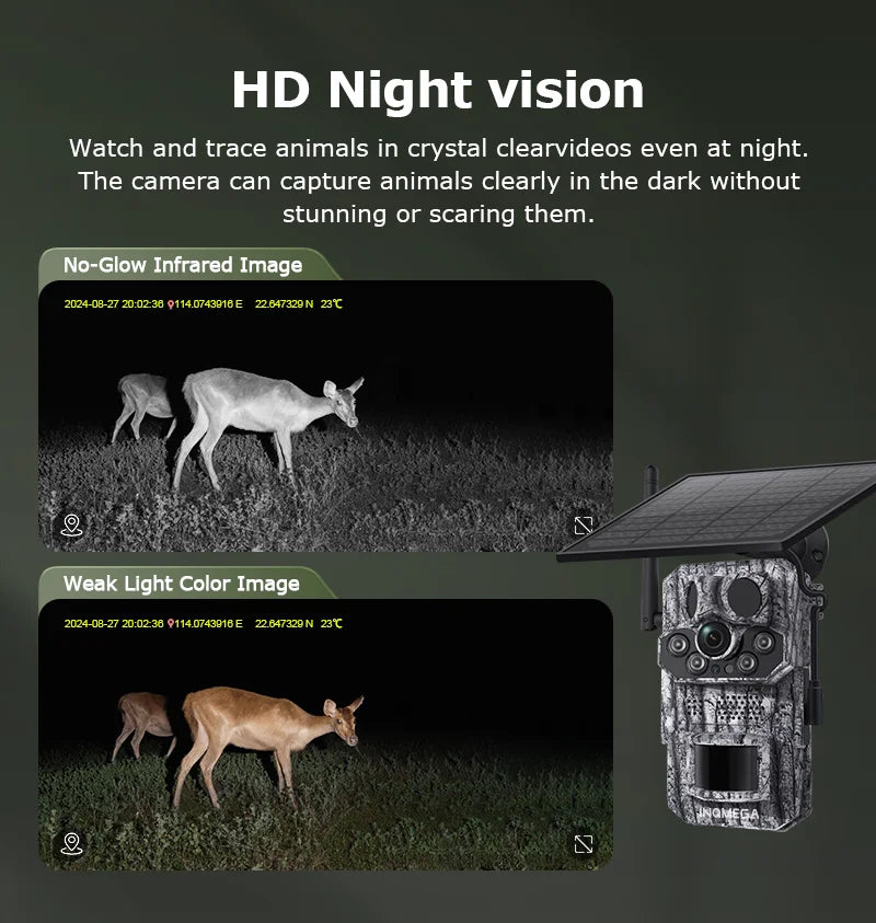 INQMEGA4G 2K 5MP PIR Motion Sensor Hunting Trail Camera with Night Vision & Solar Battery – IP66 Waterproof