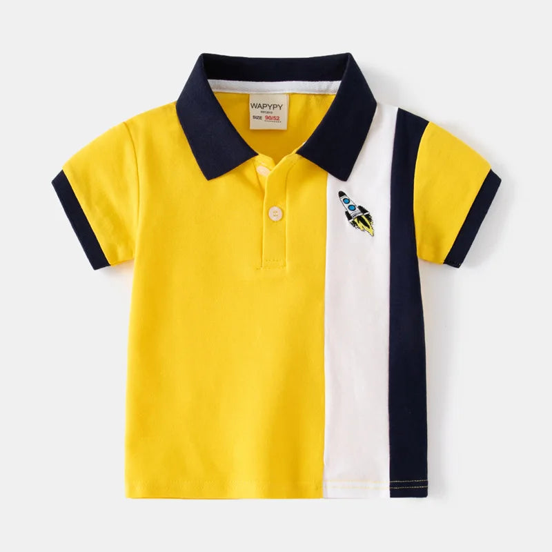 Fashion Kids Boys Polo Shirt – Luxury Stand Collar Summer Tee, Soft Breathable Cotton