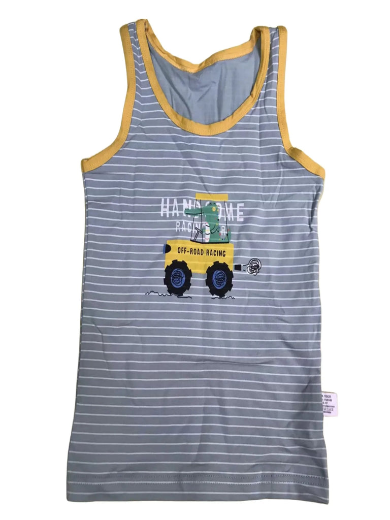 Boys Cartoon Dino Car Cotton Tank Top Singlet Underwear – Kids Summer Undershirt 3-10T