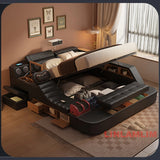 Luxury Smart Multifunctional Upholstered Bed with Massage, Bluetooth Speakers, Projector, USB & Storage – Modern King Size Tech Bed thumbnail 9