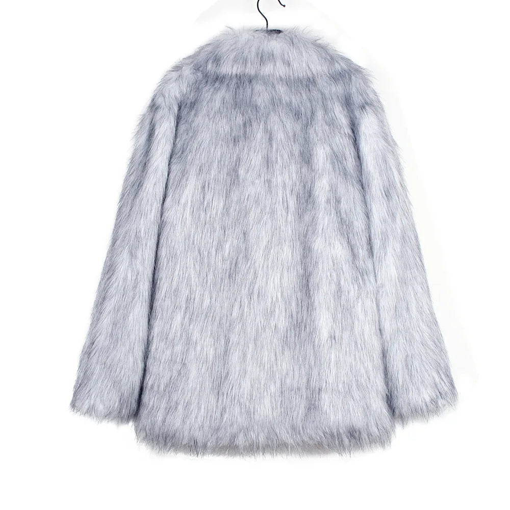 Men’s Faux Fox Fur Jacket Coat – Thick Shaggy Winter Outerwear
