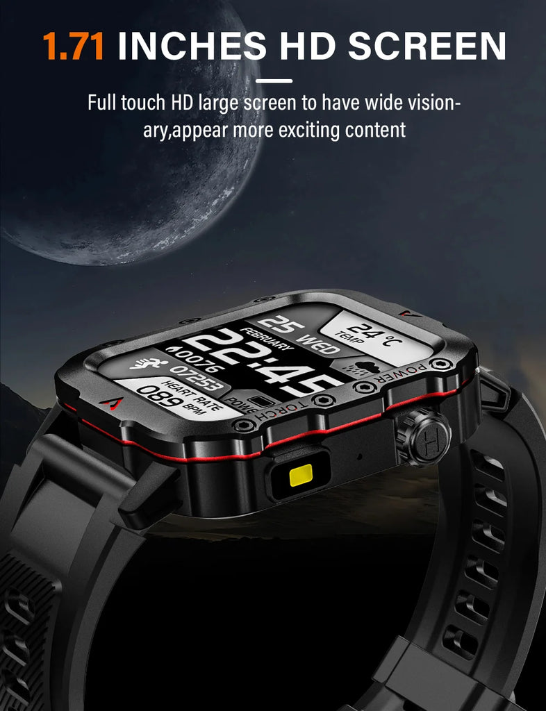 LAXASFIT Q11 Men’s Smart Watch with LED Flashlight, Fitness & Health Monitoring