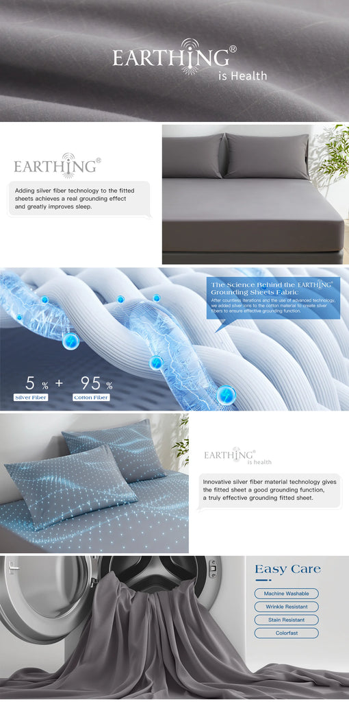 Grounding Earthing Fitted Sheet Cal King 183x213cm Cotton Silver Fibre Sheet with Grounding Cord 400TC