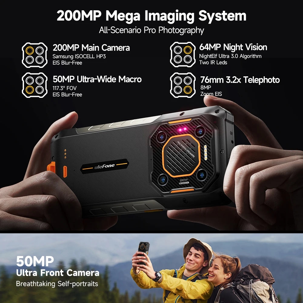 Ulefone Armor 26 Ultra 5G Rugged Waterproof Smartphone 120W Fast Charging 15600mAh 200MP+64MP Camera 24GB+512GB NFC