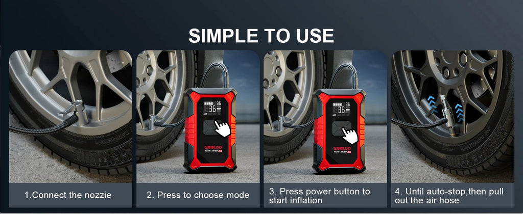 GOOLOO A3 3000A Portable Car Jump Starter with Air Compressor, 150PSI Auto-Shutoff, 12000mAh Battery for Gas & Diesel Engines