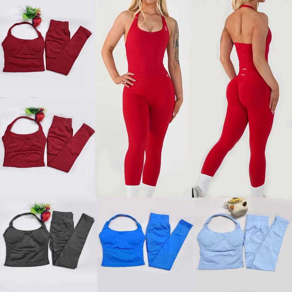 Impact Gym Set – Seamless Halter Top & High-Waist Sports Leggings Yoga Outfit (2-Piece)