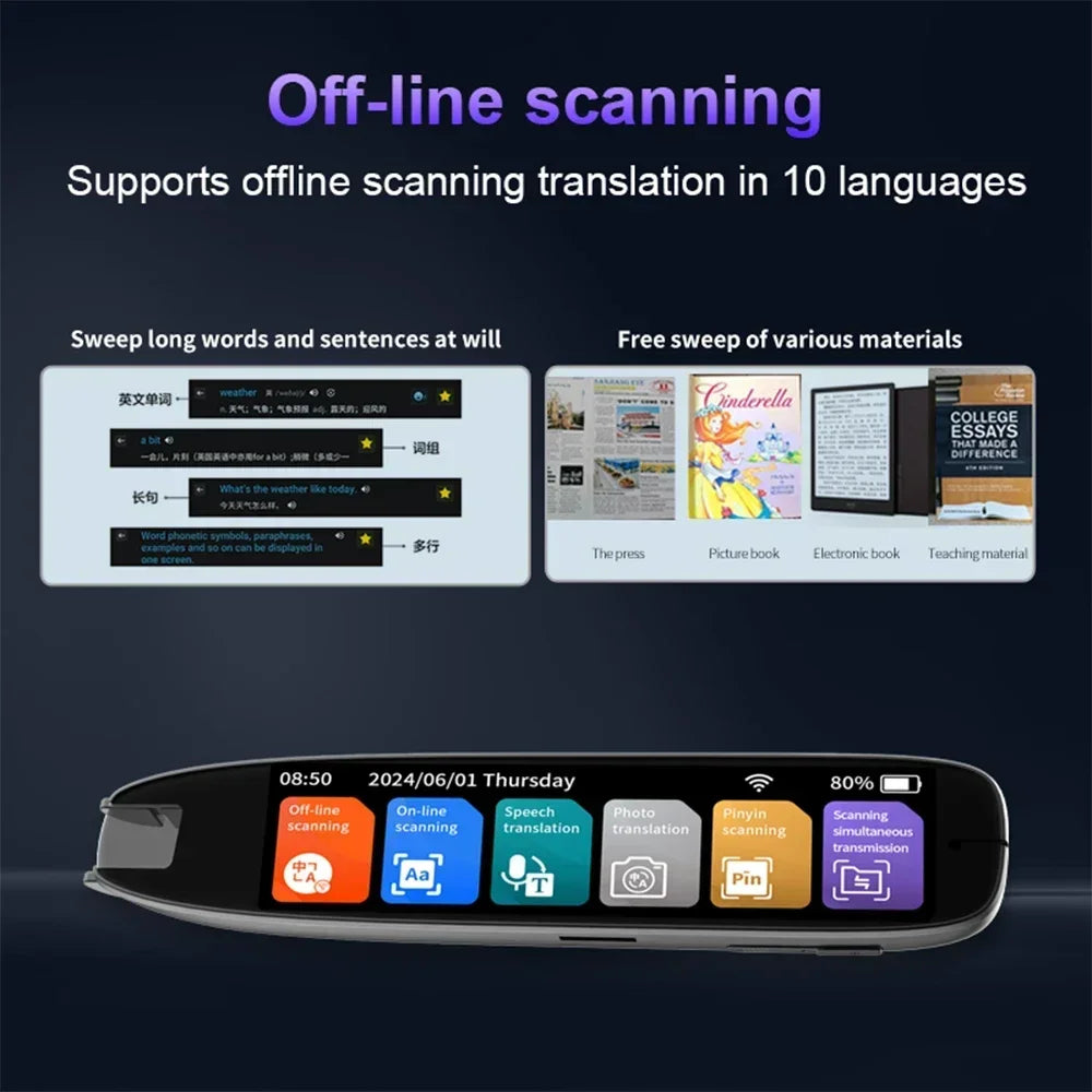 XIKCU S65 Pro Smart Voice & Scan Translator Pen – 142 Languages WiFi Translation Device for Travel & Business