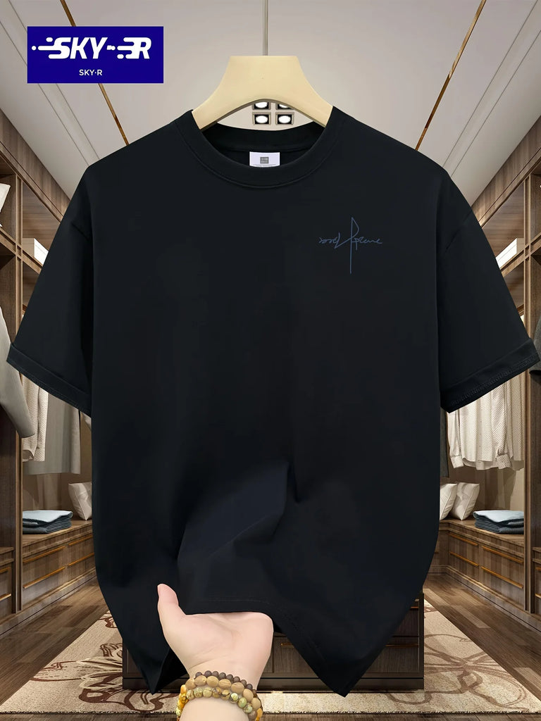 Men’s 100% Cotton Casual Letter Print T-Shirt – Loose Fit Short Sleeve Tee