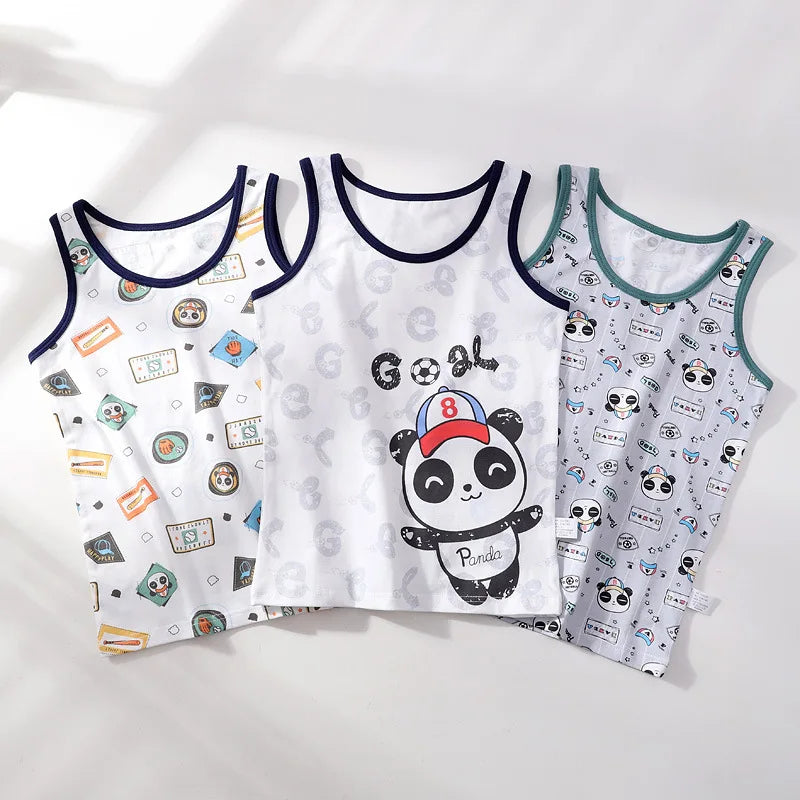 Boys Cartoon Dino Car Cotton Tank Top Singlet Underwear – Kids Summer Undershirt 3-10T