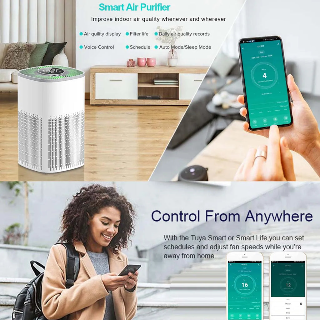 Smart WiFi Air Purifier with HEPA Filter, Tuya App & Alexa Control – Portable Home Air Cleaner with PM2.5 Display