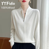 100% Wool Women’s Zipper Turtleneck Sweater – Casual Loose Knit Cardigan for Autumn/Winter thumbnail 4