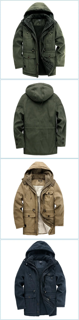 Men’s Hooded Winter Jacket – Thick Lamb Fleece Lining, Multi-Pocket,
