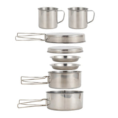 8PCS Stainless Steel Camping Cookware Mess Kit – Lightweight, Durable & Ready for Adventure