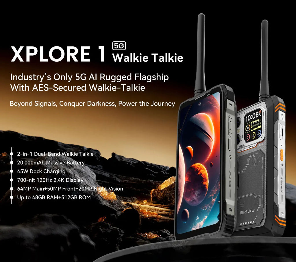 Blackview XPLORE 1 Rugged Smartphone with Walkie Talkie, 20000mAh, 6.78" 120Hz Display, 64MP Camera, MediaTek Dimensity 7050