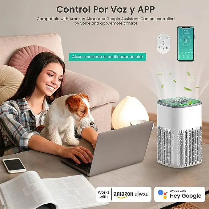 Smart WiFi Air Purifier with HEPA Filter, Tuya App & Alexa Control – Portable Home Air Cleaner with PM2.5 Display