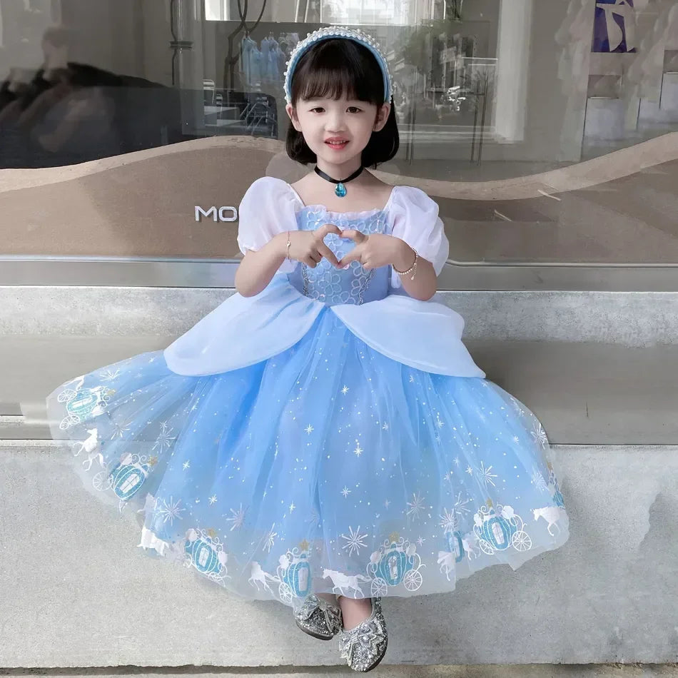 Cinderella Princess Cosplay Dress for Girls – Ball Gown Sequin Tutu Puff Mesh Summer Dress for Birthday & Carnival