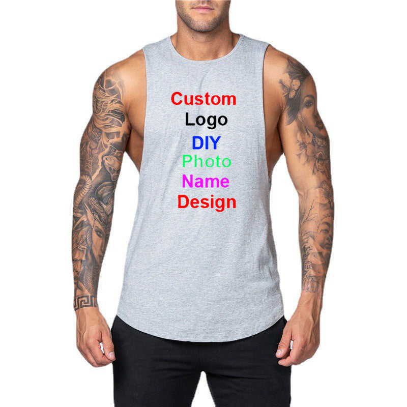 DIY Custom Logo Gym Tank Top for Men – Cotton Muscle Sleeveless Workout Vest
