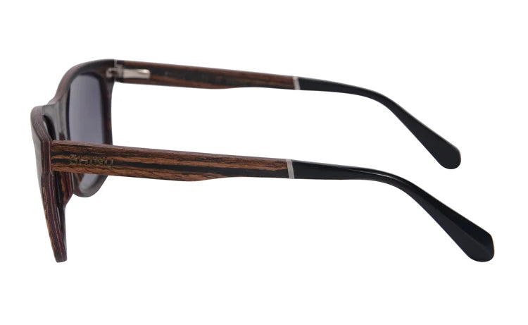 SHINU Handmade Natural Wood Polarized Sunglasses – Ebony, Zebra & Red Sandalwood UV400 Rectangle Frame for Men & Women