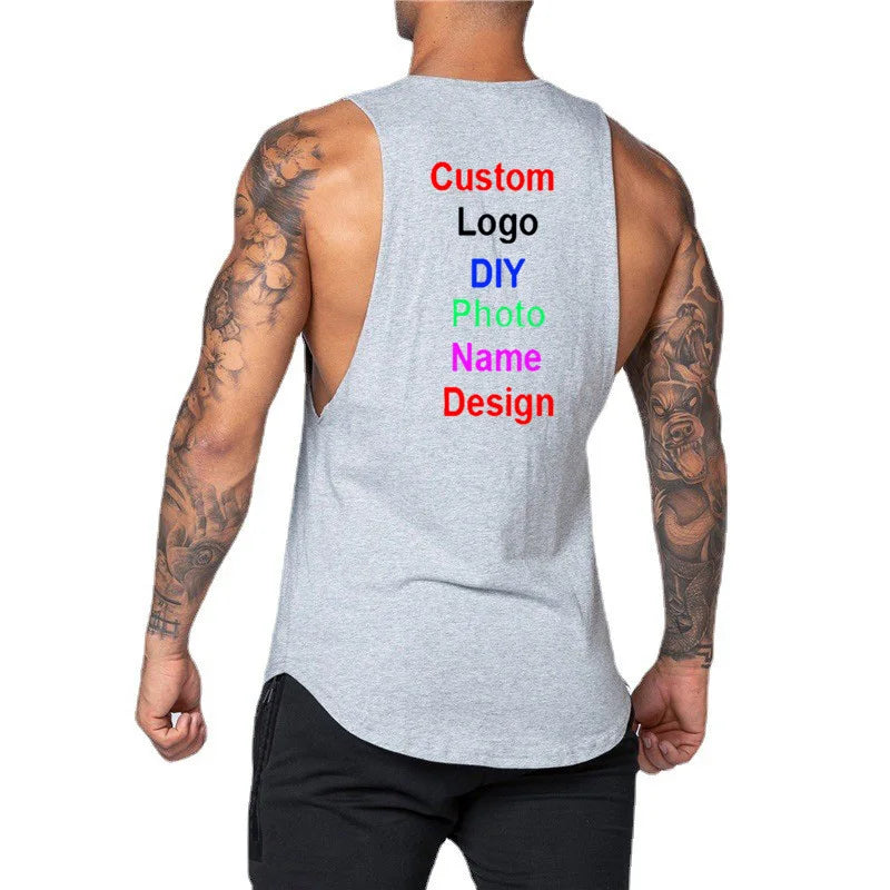 DIY Custom Logo Gym Tank Top for Men – Cotton Muscle Sleeveless Workout Vest