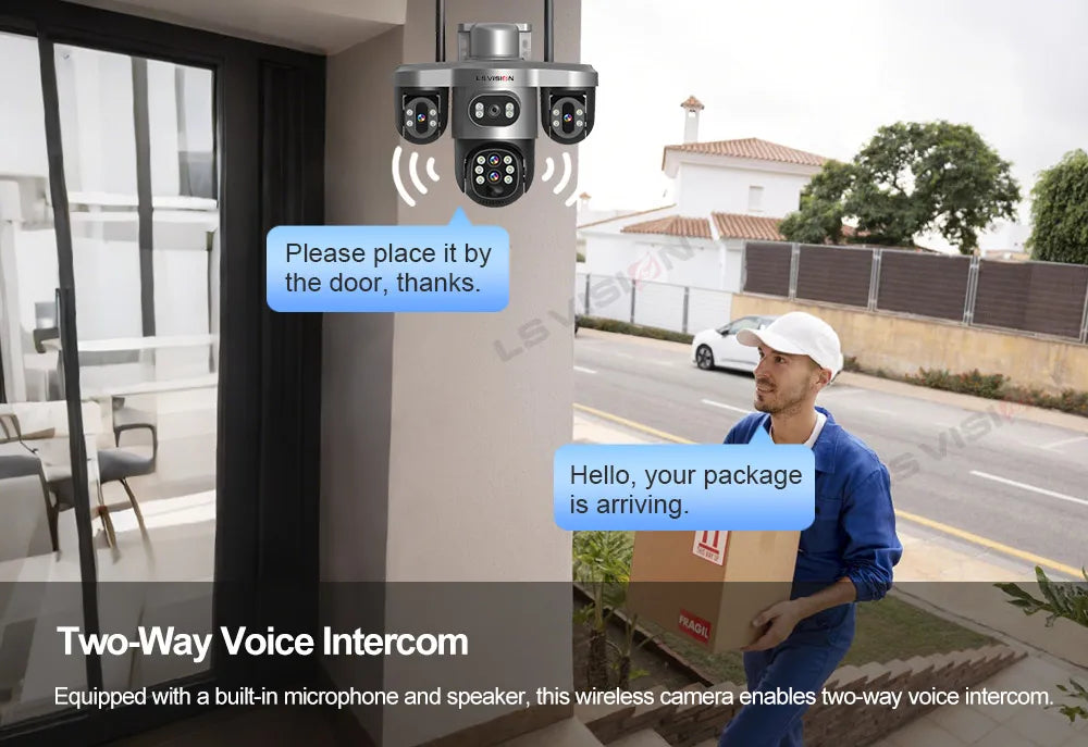 LS VISION 20MP 4-Lens Three Screen 4G/WiFi Solar Security Camera with 10X Optical Zoom and Auto Tracking