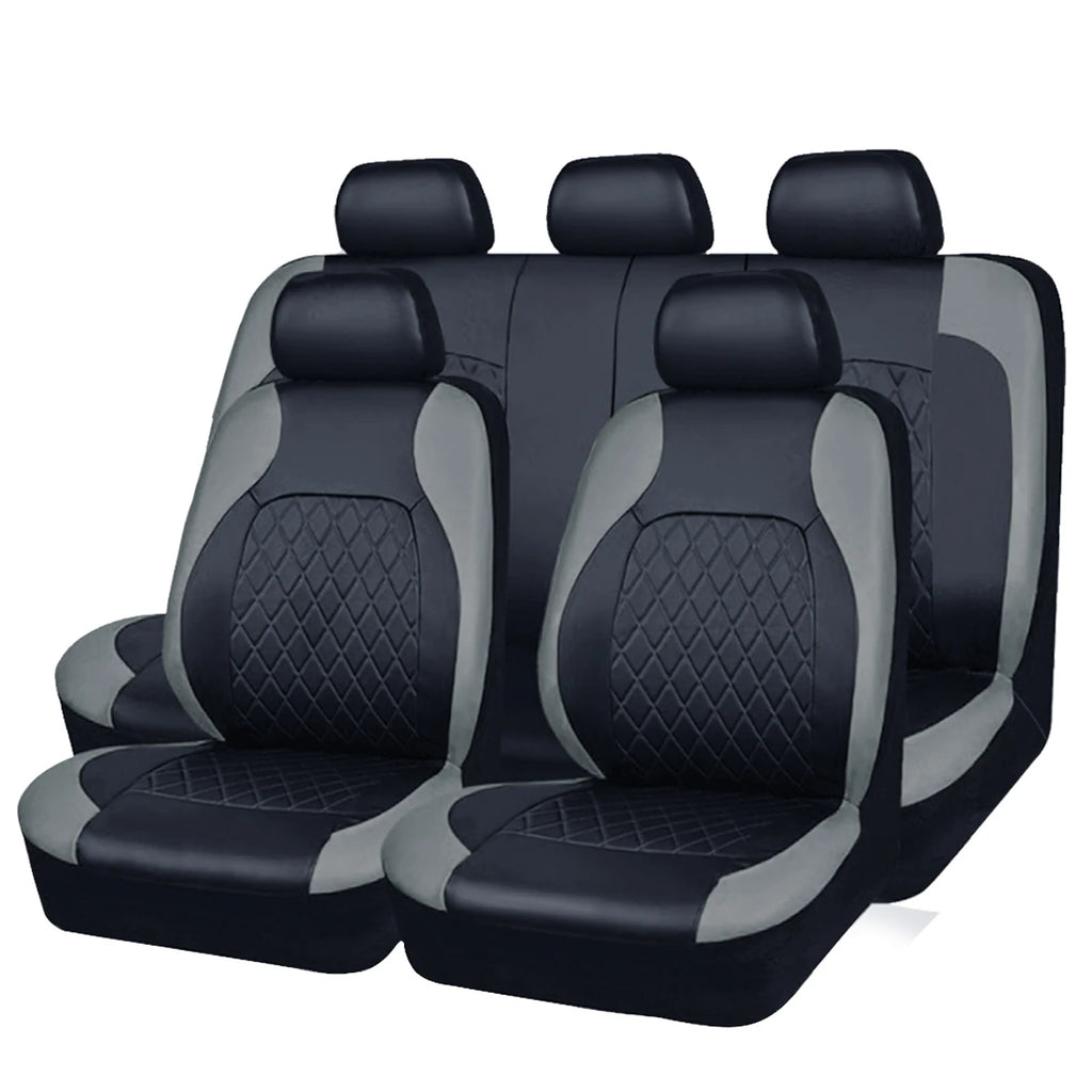 All Season Quilted PU Leather Car Seat Cover Set – Full Surround Waterproof Universal Fit for Sedan, SUV & Pick-Up Truck