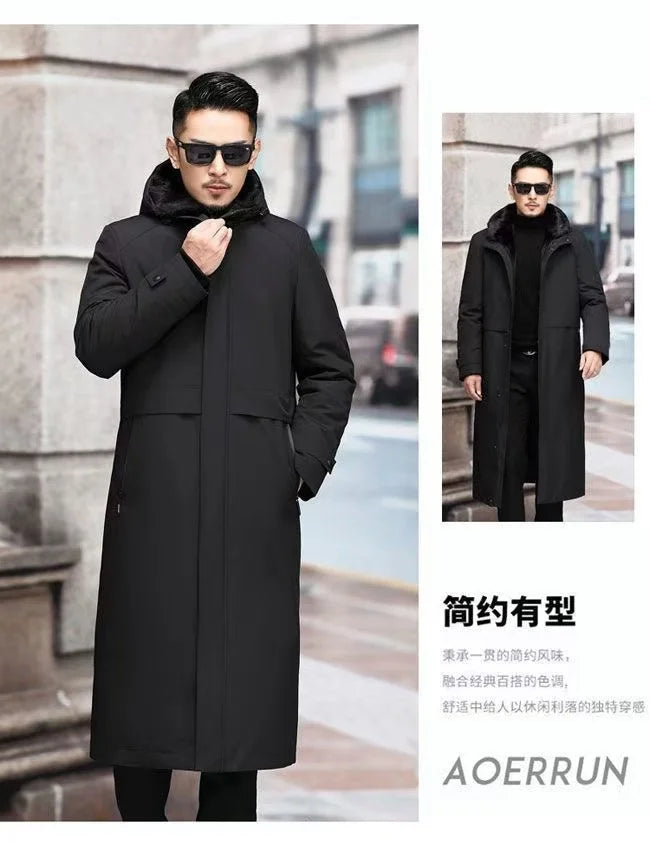 Men’s Detachable Fur One-Piece Winter Coat – Thick Faux Mink Fur Lined