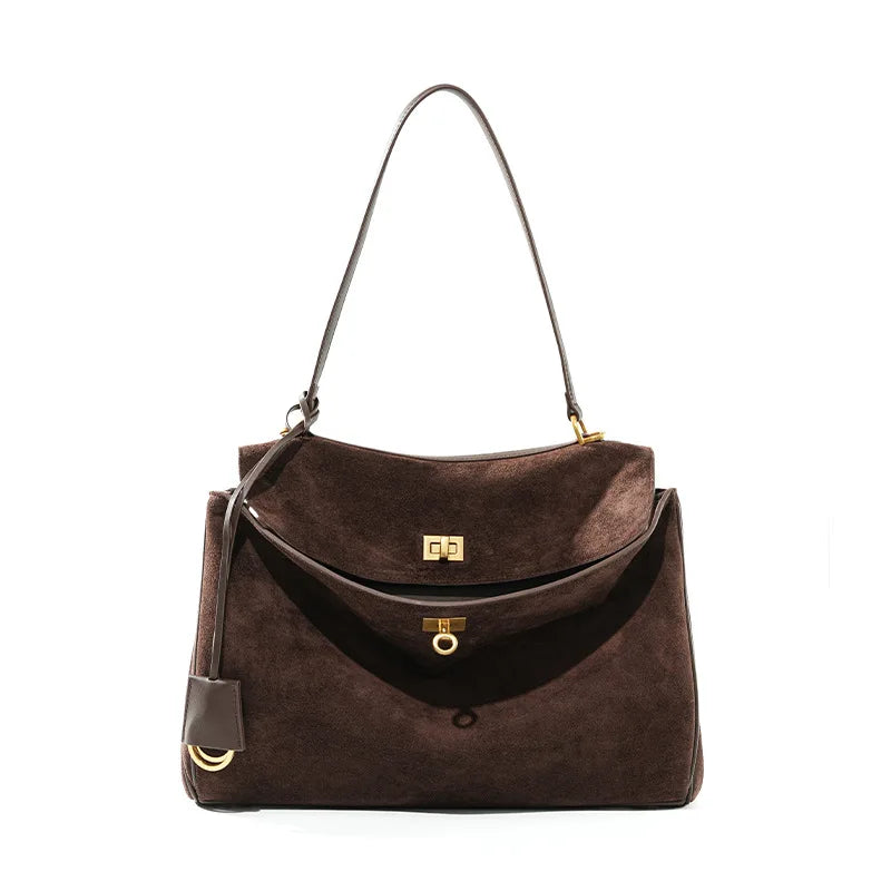 Women’s Genuine Suede Leather Large Capacity Shoulder Tote Bag Luxury Casual Handbag