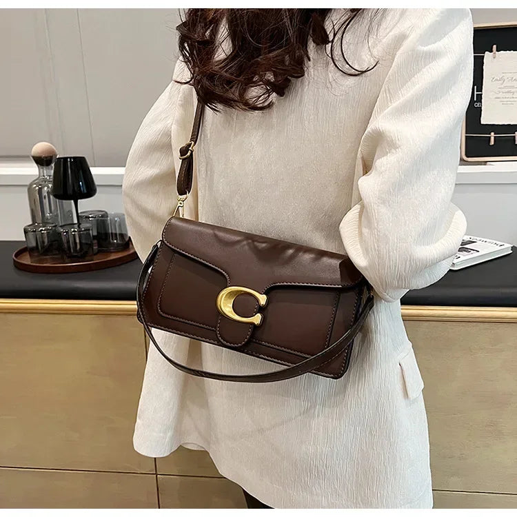 Women’s High-End Pure Color Square Shoulder Bag – Multi-Layer Minimalist Commuter Handbag