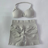 Women’s 2-Piece Seamless Gym Set – Strappy Yoga Bra & High-Waist Scrunch Shorts Workout Suit thumbnail 52
