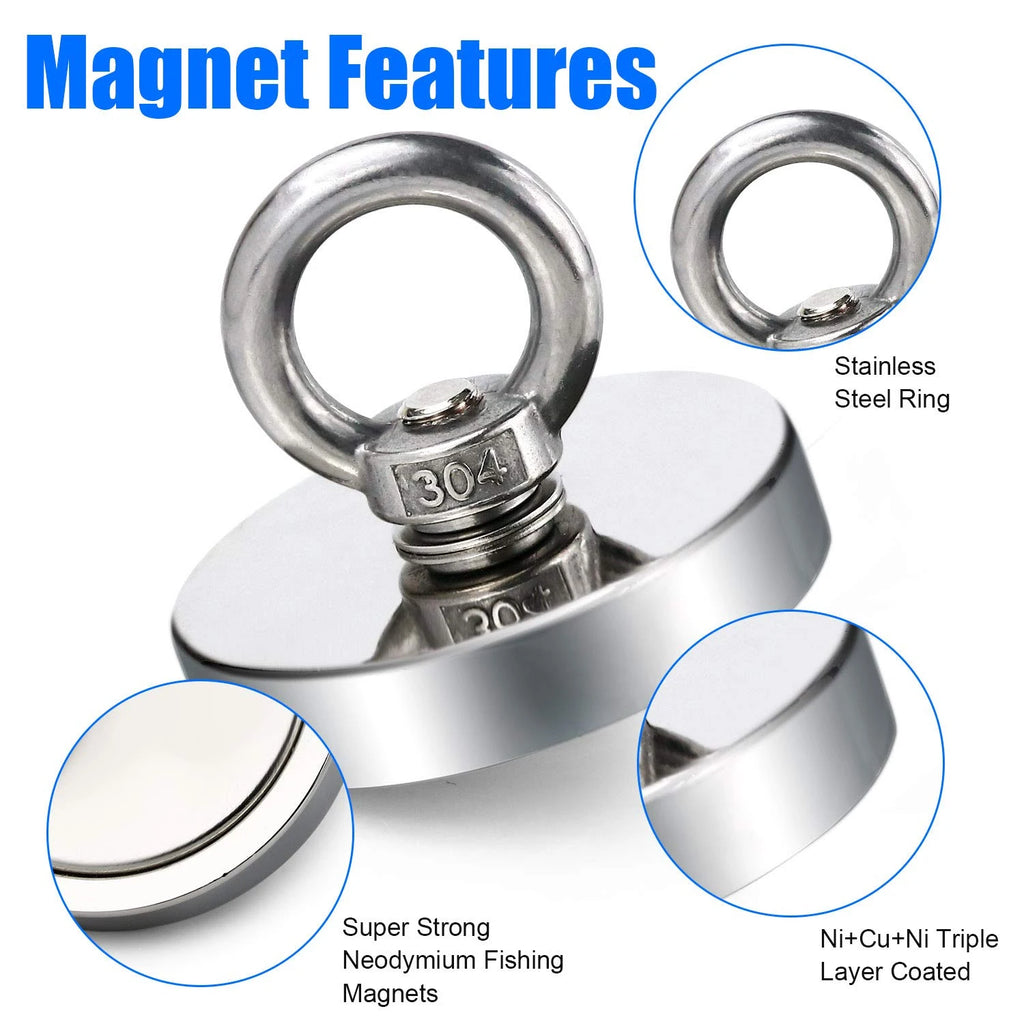 Super Strong Neodymium Fishing Magnet with Eyebolt and Countersunk Hole
