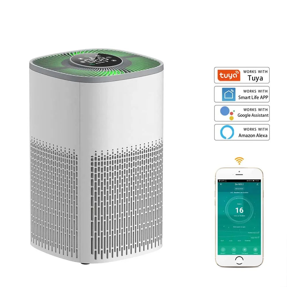 Smart WiFi Air Purifier with HEPA Filter, Tuya App & Alexa Control – Portable Home Air Cleaner with PM2.5 Display