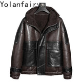 Men’s Natural Sheepskin Leather Jacket with Real Fur Hood – Winter Wool Lined Fur Coat thumbnail 3