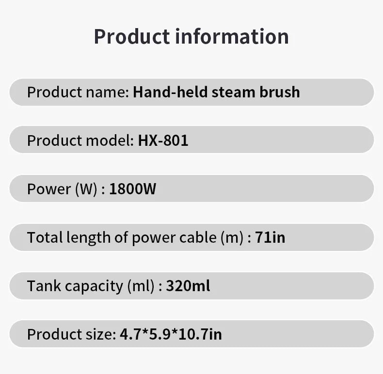 1800W Handheld Garment Steamer with Touch Screen Control and 320ml Water Tank