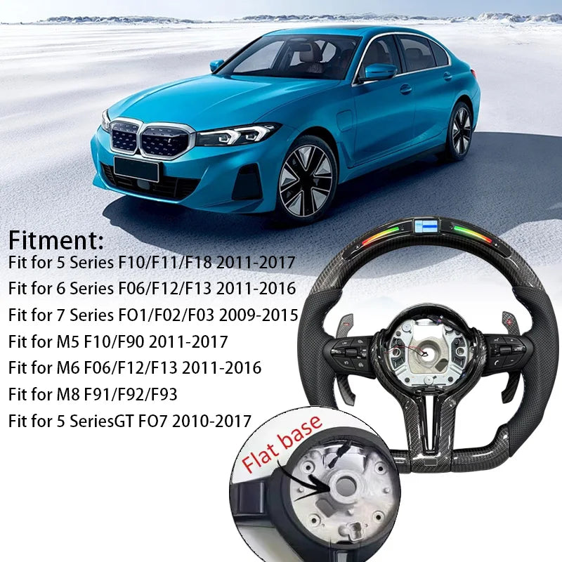 Customized Carbon Fiber Steering Wheel with Embedded LED Lights – Compatible with BMW X3 X4 X5 M2 M4 M8 F10 F15 F20 F22 F30 E90 E91
