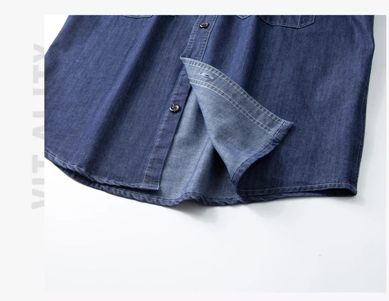 Men’s Casual Cargo Denim Shirt – Heavyweight Vintage Button-Down Workwear Shirt