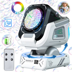 2025 Upgraded Bubble Machine with Remote Control, Automatic Rotation, RGB Lights, Rechargeable 1800mAh Battery, Type-C Charging – Kids & Party Fun