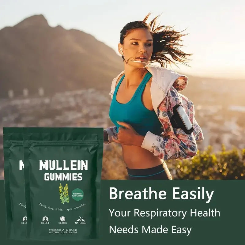 2 Bag Mullein Gummies for Lung Detox 2000mg Mullein Leaf Extract 60 Gummies per Bag Respiratory Digestive Immune Support