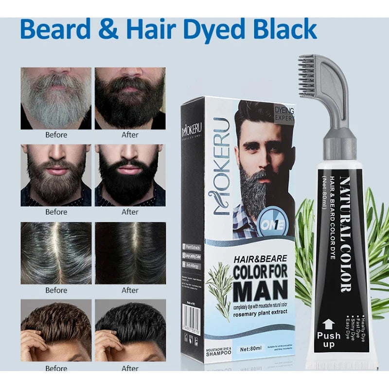 2 Minutes Black Beard Dye Cream with Comb 80ml – Natural Plant-Based Instant Beard & Hair Dye