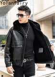 Men’s Natural Sheepskin Leather Jacket with Real Fur Hood – Winter Wool Lined Fur Coat thumbnail 10