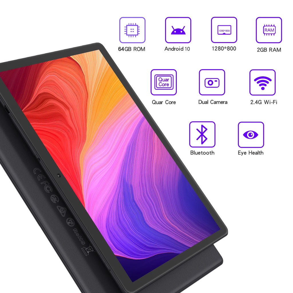 PRITOM 10 Inch Android 13 Tablet PC with SIM Slot, 64GB Storage, Quad Core, 3G Phone Call, GPS, Dual Cameras