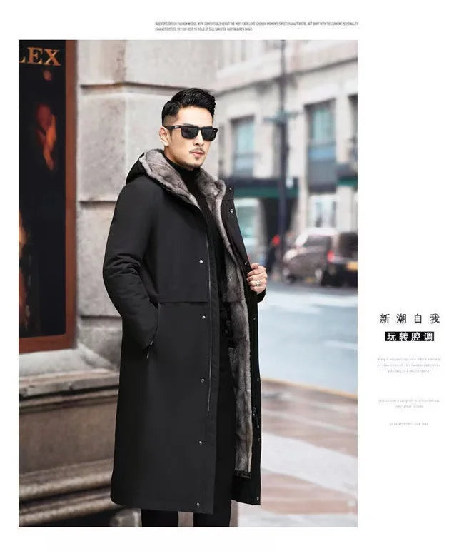 Men’s Detachable Fur One-Piece Winter Coat – Thick Faux Mink Fur Lined